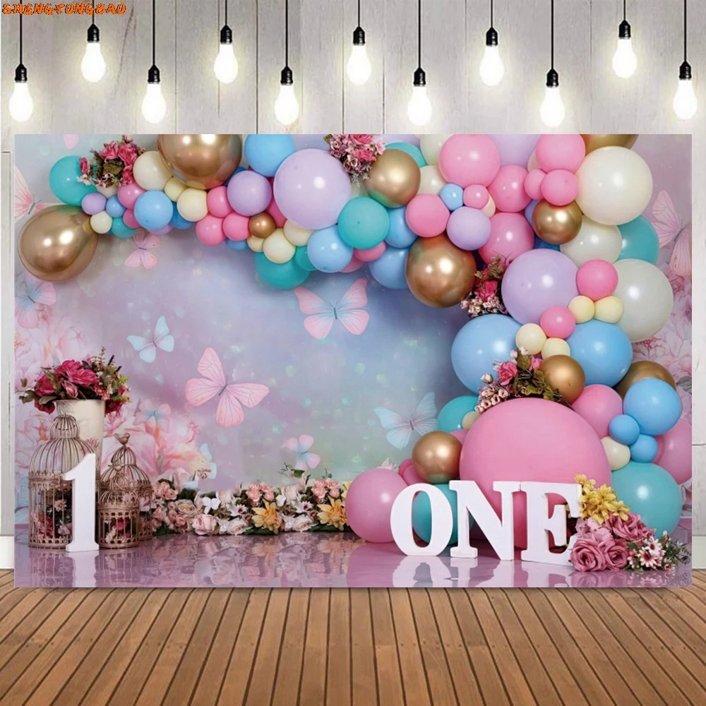 Toile de fond de photographie de bébé nouveau-né 1er anniversaire, ballons, tente, ours, gâteau Smash, décor de fête d'anniversaire pour enfants, accessoires de fond photo