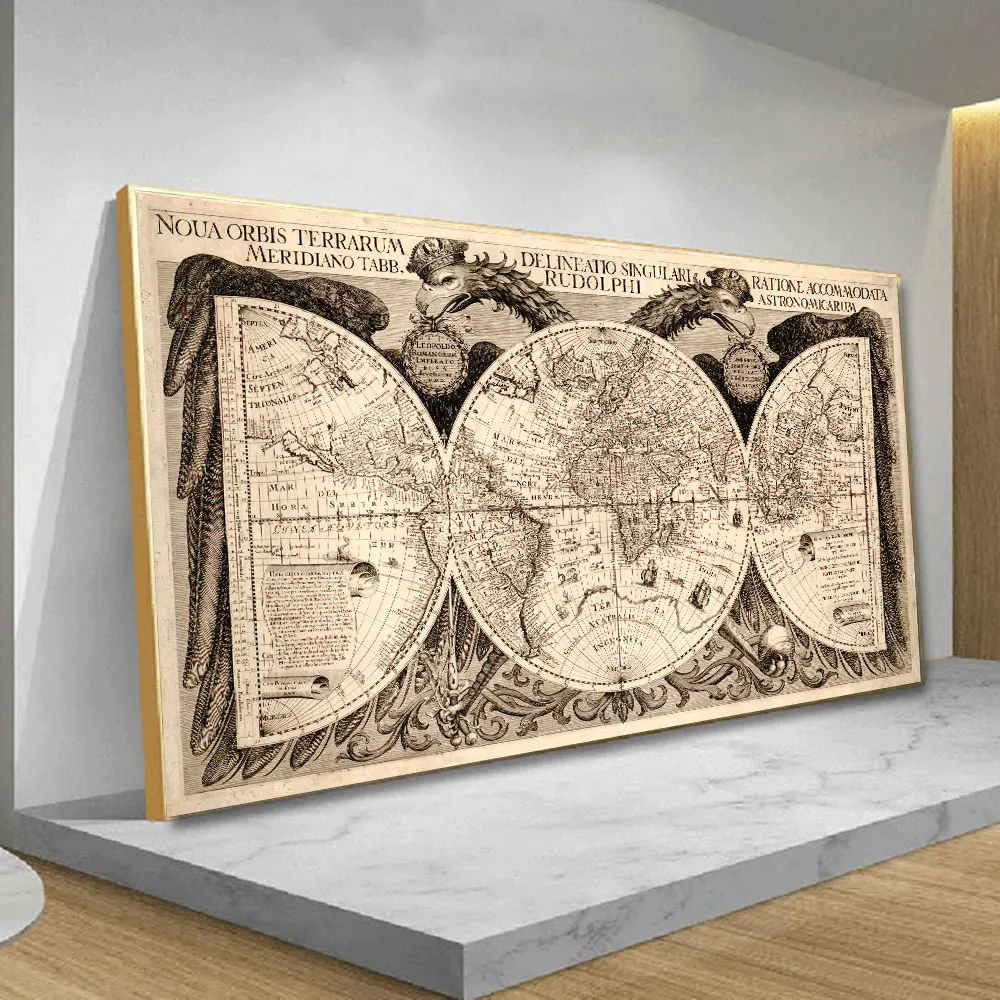 خريطة العالم العتيقة خمر الخريطة القديمة المشارك قماش طباعة الأعمال مكتب ديكور غرفة المعيشة الحديثة ديكور ديكور #3