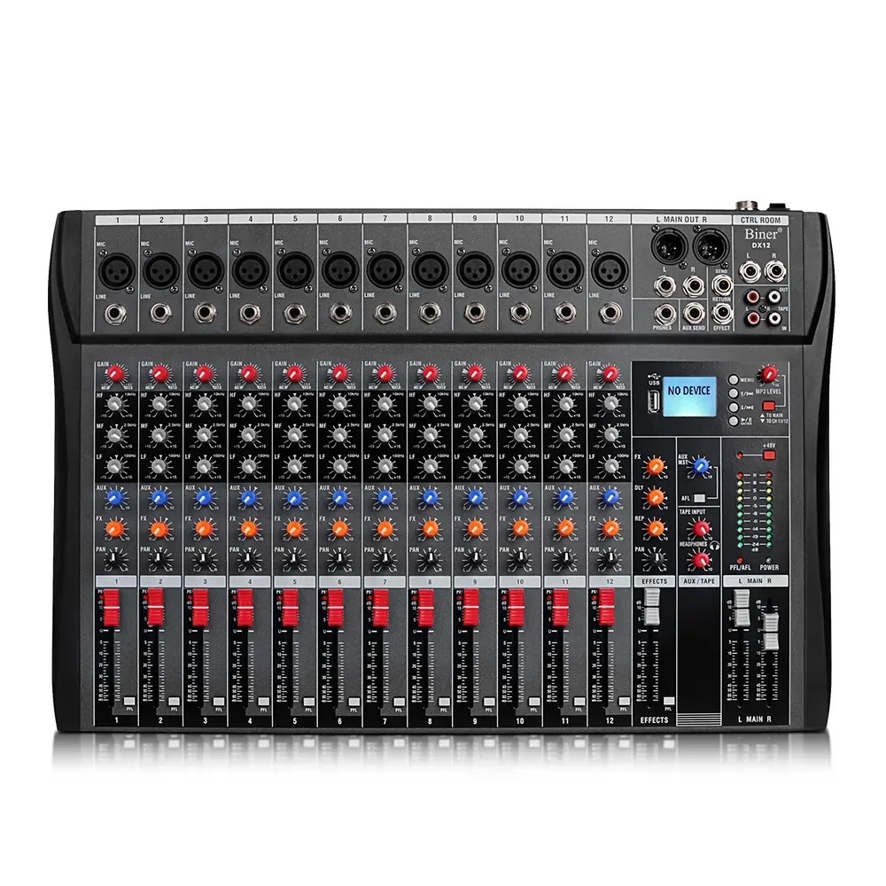 OEM DX12 Professional Audio Mixer USB 48V Phantom Power DJ Console 12-Channel Audio Console Mixer