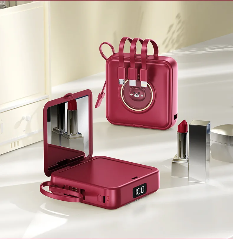 

Power Bank 20000mAh Portable Charger for IPhone Samsung Xiaomi Small Size Powerbank with Makeup Mirror Charging Cable Charger