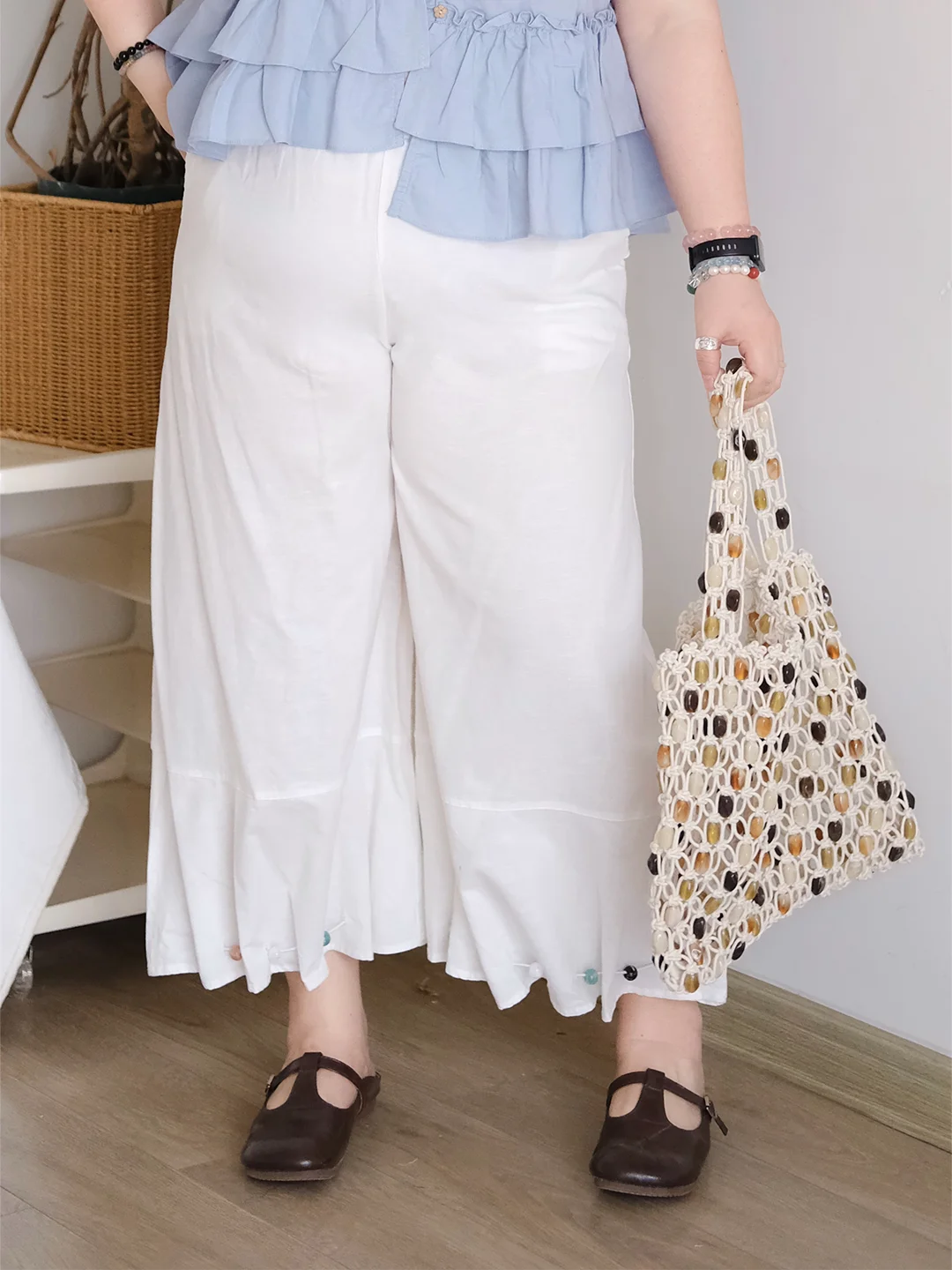 

Zooobaby0528 Корейские простые свободные повседневные широкие брюки с девятью точками и высокой талией, прямые хлопковые летние повседневные брюки