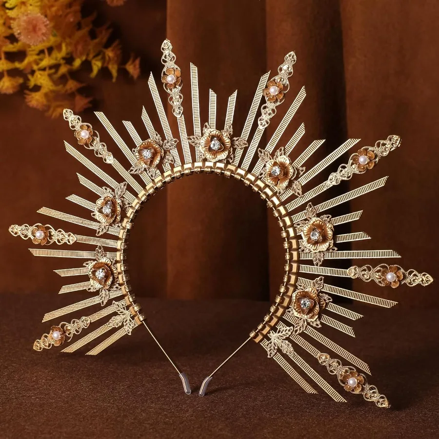 تاج هالة آلهة أمة الله للنساء غطاء رأس على شكل زهرة الشمس مزين بالزهور مستوحى من فن عصر النهضة ومريم العذراء Imagery Elegant R #3