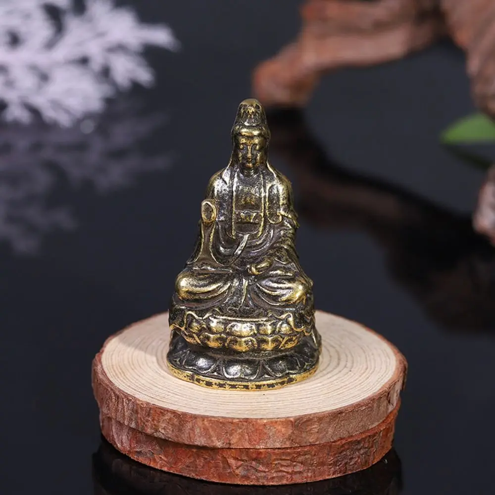 Mini Guanyin Buddha Statue Meditate Figurine GuanYin Bodhisattva Ornament Religions Guanyin Buddha Brass Buddha Ornament