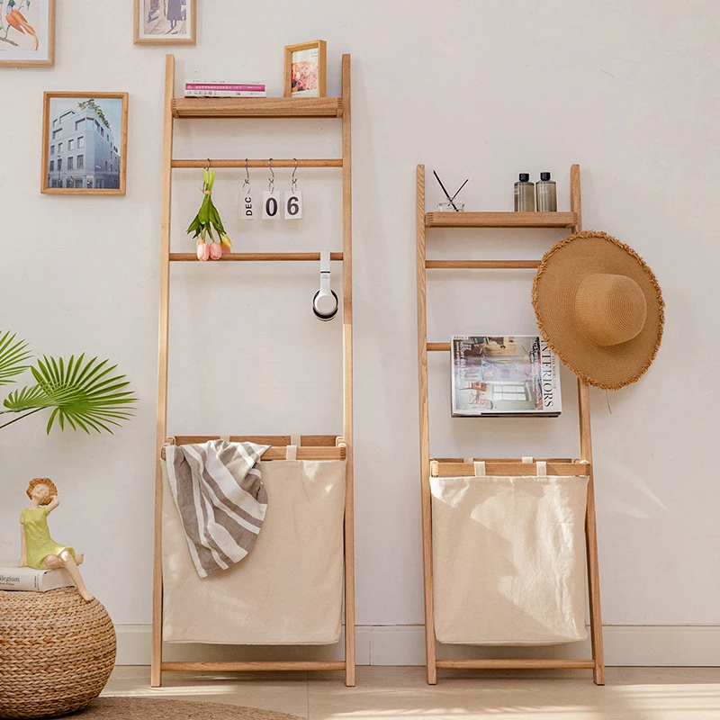 Yanpu solid wood floor-to-ceiling hanger bathroom dirty laundry basket bath towel rack multi-functional living room bedroom stor