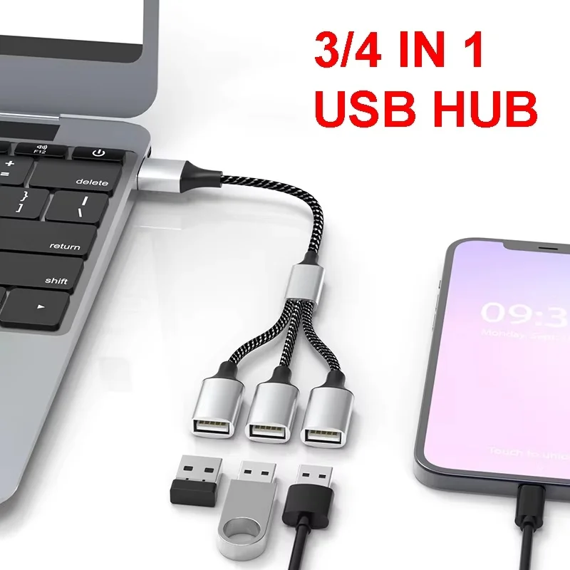 

4 In 1 USB Cable Splitter Hub Extentions 4 Ports Phone Charger Power Adapter OTG Expander Charging Docking For Laptop Computer