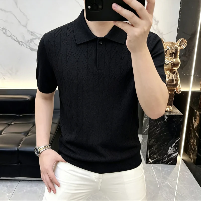 Summer New Style Men's Business Dark Patterned Collar Knitted Stylish Daily Casual Breathable
