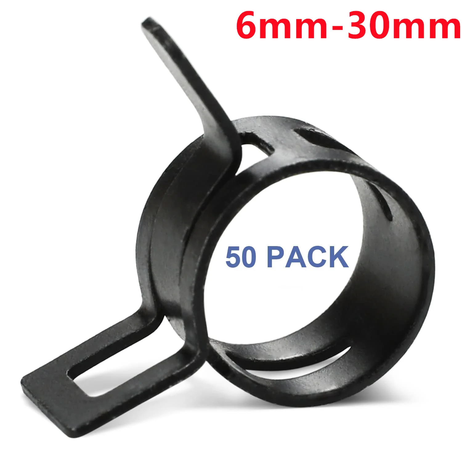 50pcs Fuel Hose Clamp Black Spring Clamps Vacuum Line Water Pipe Clamp Hoop Air Tube Fastener Steel Pinch 6-30mm Hose Clamp Clip