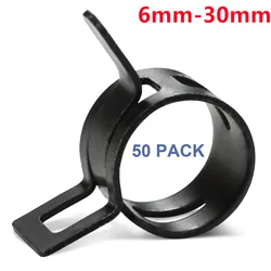 50pcs Fuel Hose Clamp Black Spring Clamps Vacuum Line Water Pipe Clamp Hoop Air Tube Fastener Steel Pinch 6-30mm Hose Clamp Clip