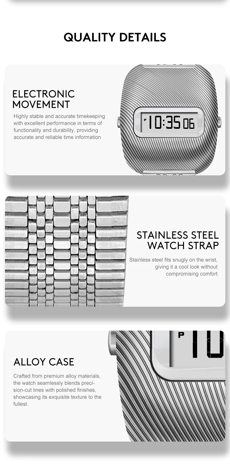 นาฬิกา Timepiece Ripple Time Retro ยุค 1970 นาฬิกาอิเล็กทรอนิกส์ดิจิตอล ลายคลื่นสุดยูนีค หน้าจอ LCD  ตัวเรือนสแตนเลส นาฬิกาคู่รัก DG