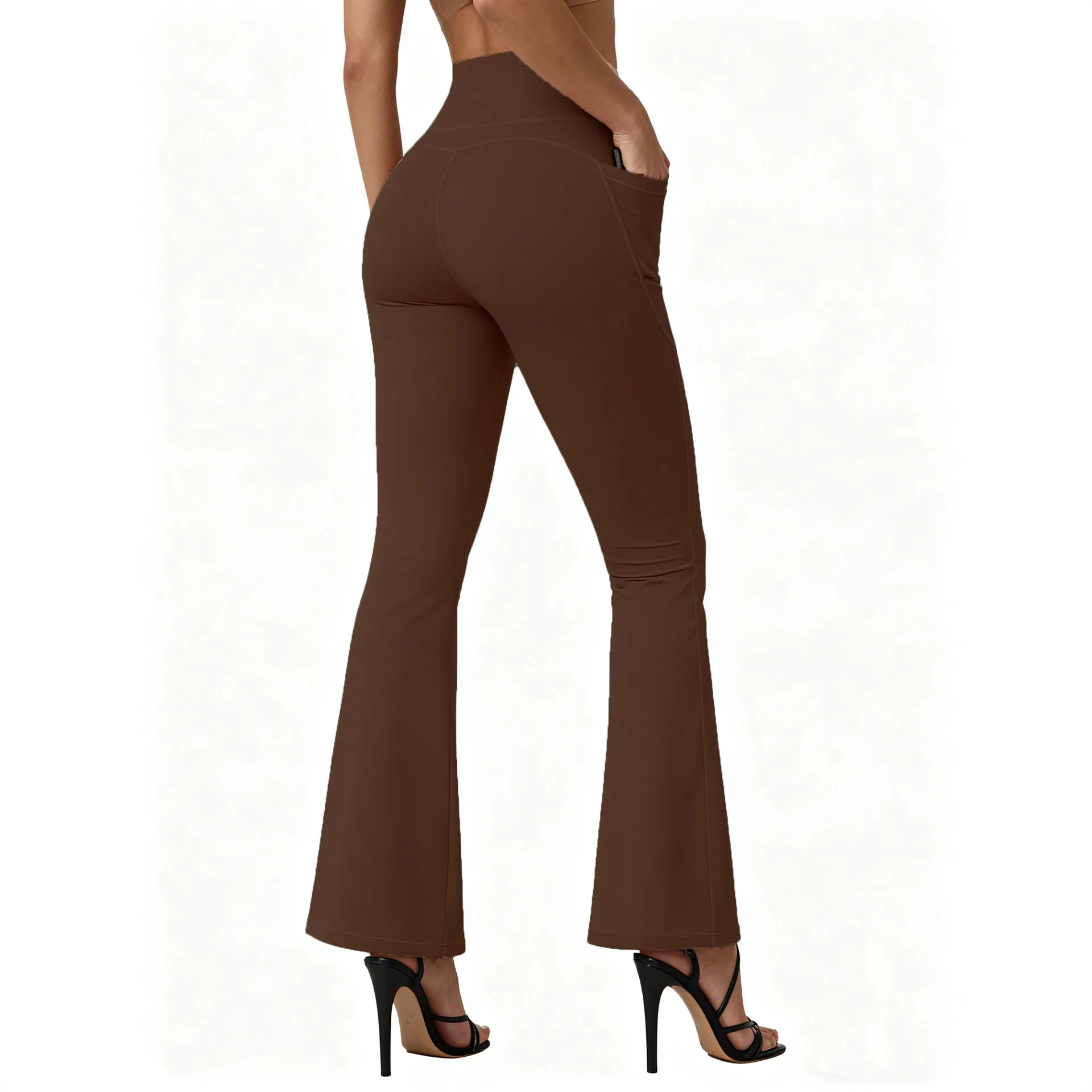 Hohe Taille, ausgestellte Yoga-Leggings für Damen, Po-Lifting mit Taschendesign, weites Bein, Leggings, Laufhose, Übergröße, Gymnastikhose – Detail 4