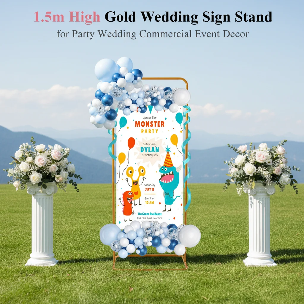 

Стойка для свадебных вывесок высотой 1,5 м, золотая арка, фоновая рама, декоративная подставка для вечеринок, коммерческих мероприятий и оформления