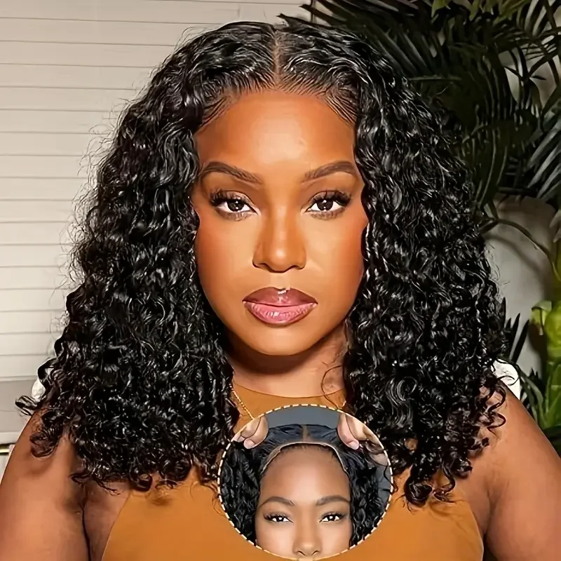 

4x4 Pre Plucked Pre Cut Lace Ready To Wear Kinky Curly Lace Front Wig Put On And Go Glueless Bob Wigs Human Hair Curly For Women