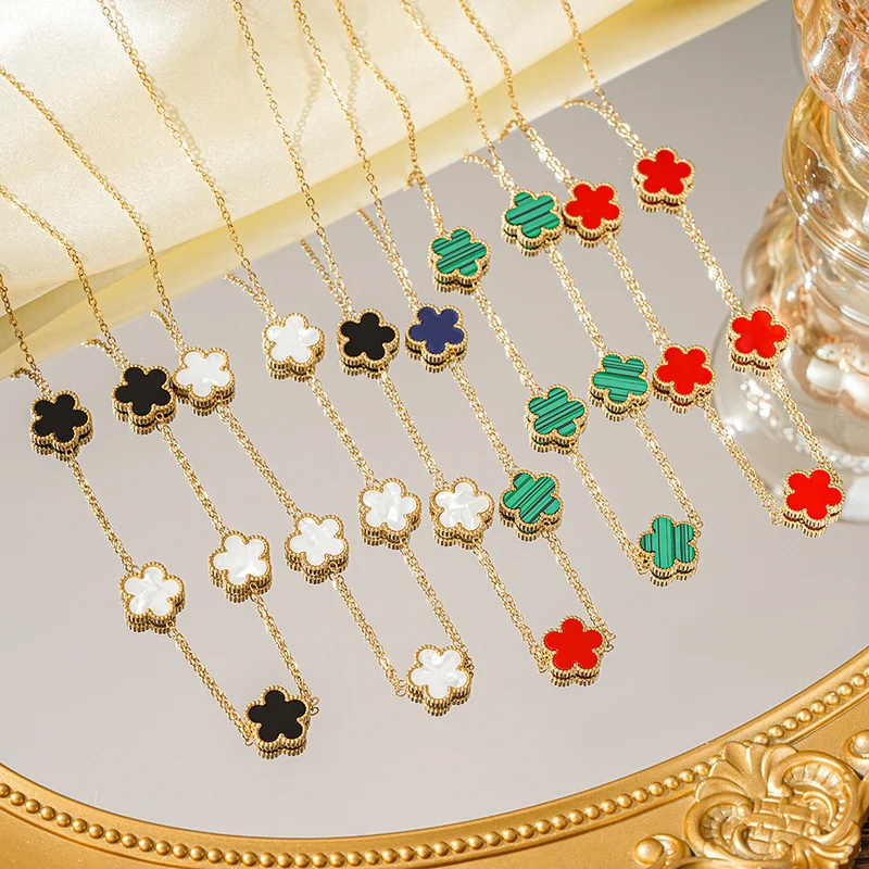 

EVISPOL Lucky Clover Women's Bracelet Double Sided Flowers Jewellery Gifts Stainless Steel Necklace Gold Plated Bracelets