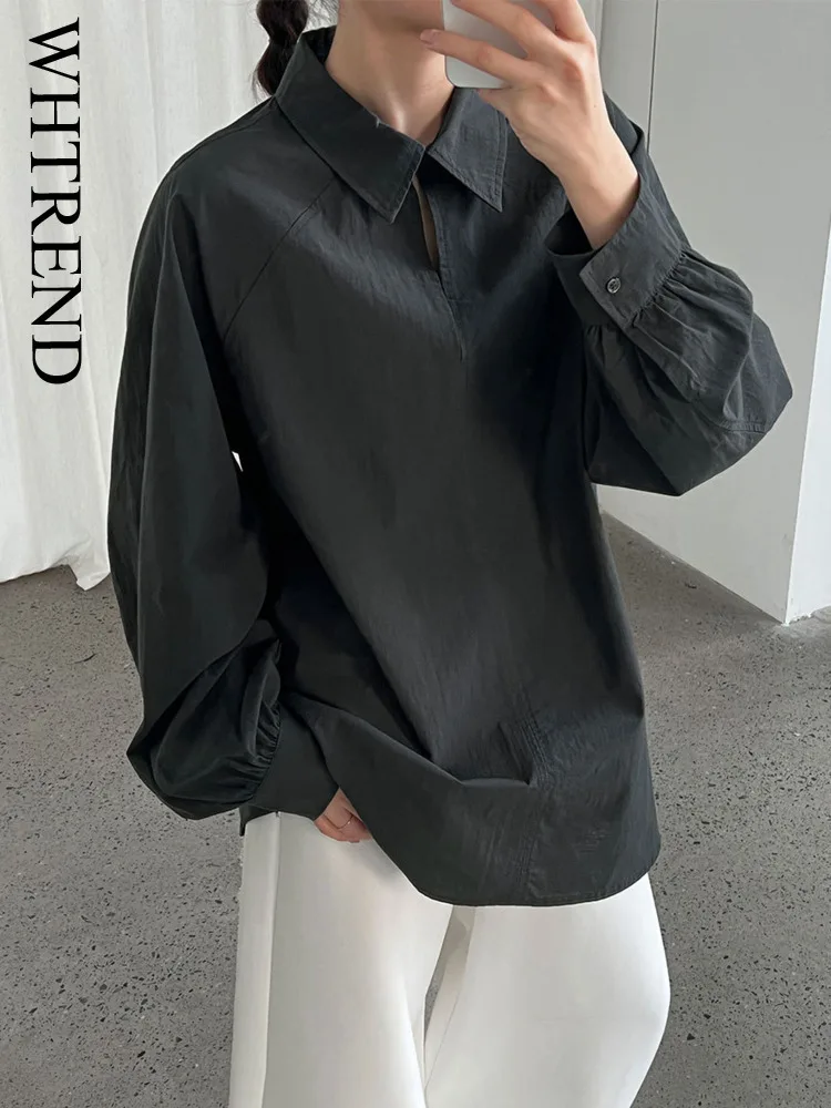 

WHTREND повседневная рубашка с планкой для женщин, осенний новый стиль, однобортный однобортный свободный простой топ WH1369