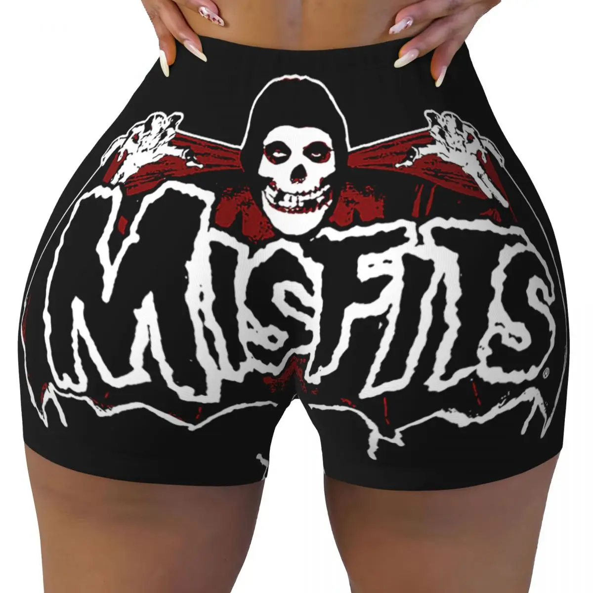 Custom Punk Rock Band Misfits Biker Running Workout Shorts Women Gym Athletic Yoga Shorts