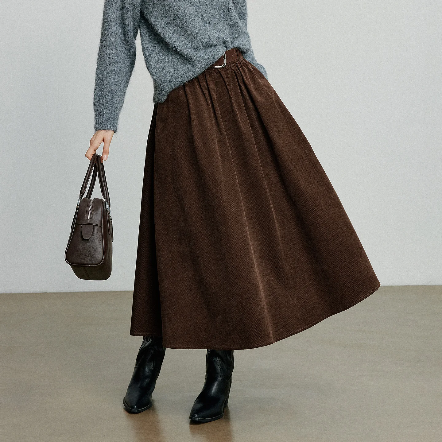 TOYOUTH Women Skirt 2025 Autumn New Corduroy Pure Cotton Ankle Length Umbrella Skirt