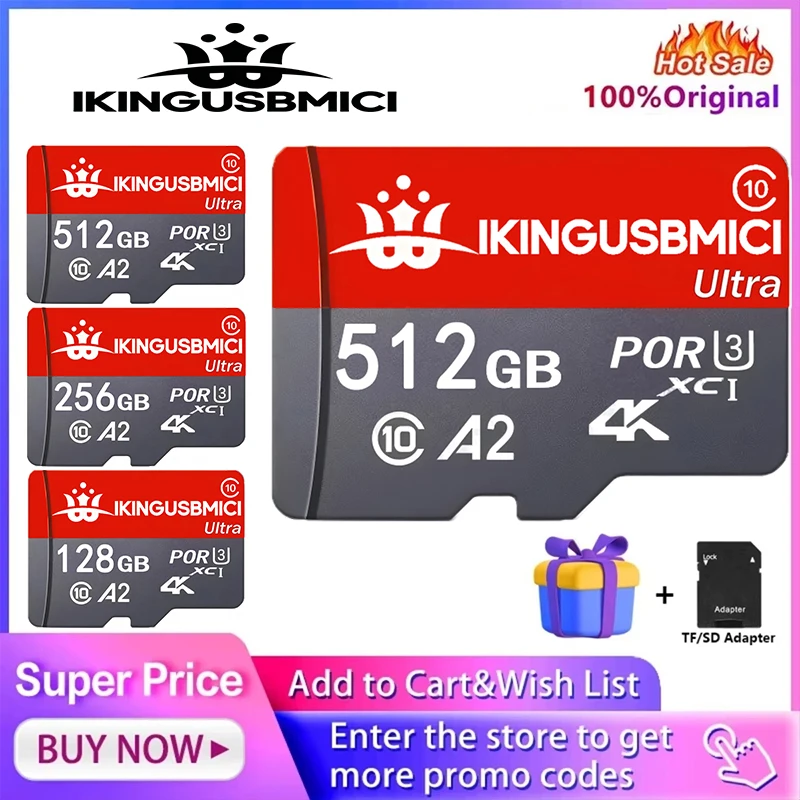 Fast Write Micro TF SD Card 64GB 128GB 256GB TF Cards SD Cards Memory Card U3 A2 for Phone/Sport Camera/Car DVR/Drone Camera