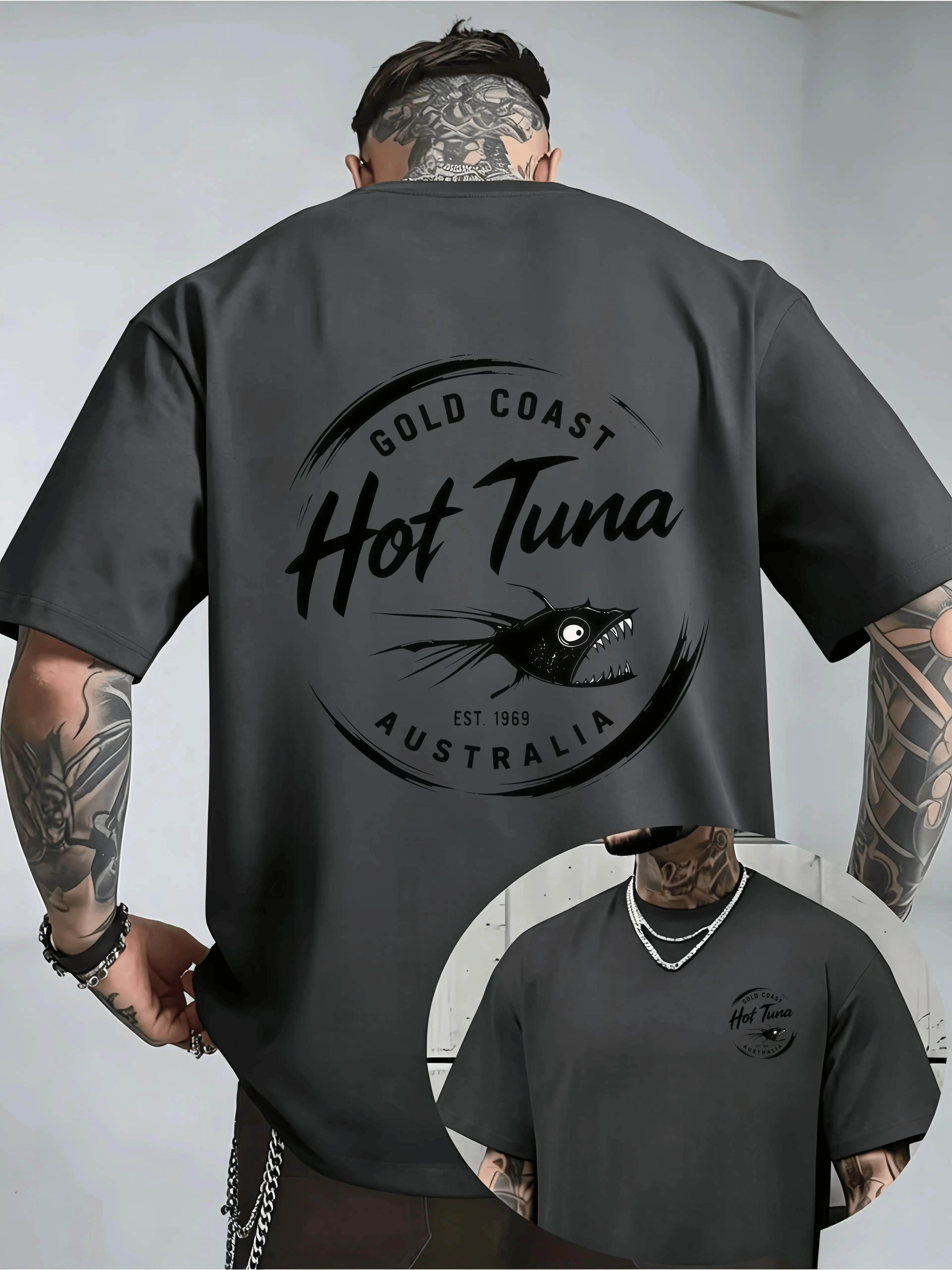 New men's short-sleeve T-shirt, loose-fitting and tailored with printed designs, versatile basic crew-neck top suitable for spri
