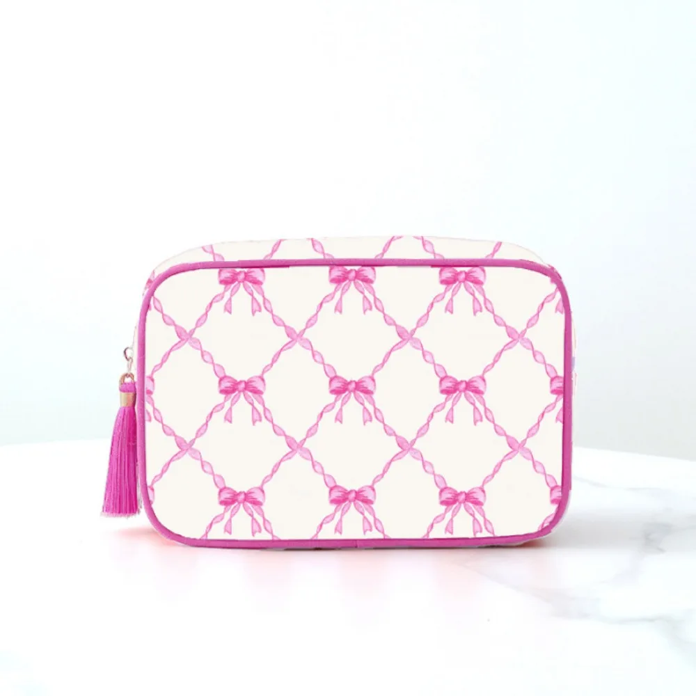 

Fashion Bow Print Tassel Cosmetic Bag Canvas Large Capacity Toiletry Bag Portable Zipper Travel Storage Bag