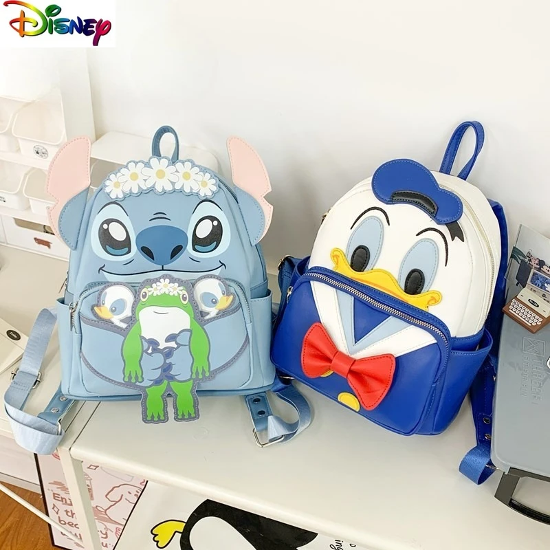 Disney Fashion High Quality PU Large Capacity Backpack Student Cute Cartoon Stitch Versatile Backpack