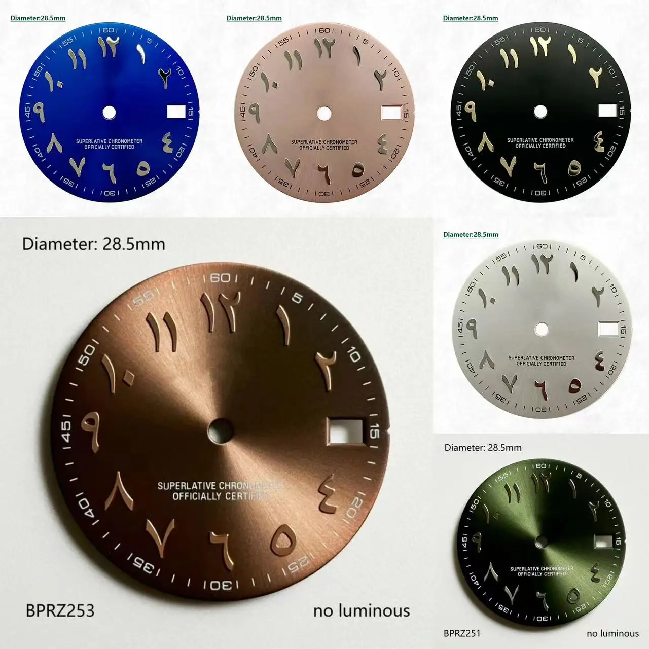 Cadran noir 28,5 mm avec chiffres arabes verts et logo S, mouvement automatique bleu NH35 N36, cadran S lumineux vert 29 mm avec logo S