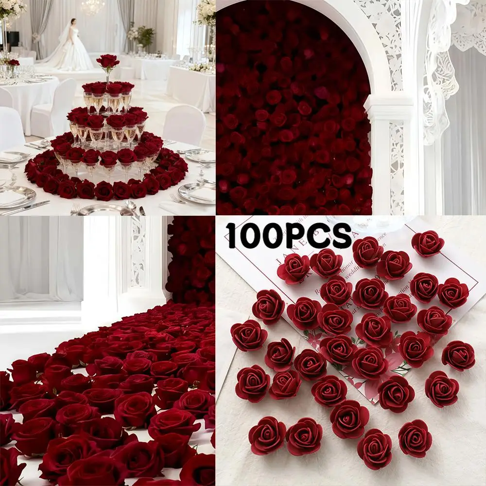 100 künstliche Rosenblütenköpfe, perfekt für Valentinstag, Hochzeits-DIY-Projekte und Ehe-Vorschlagdekorationen. – Detail 3