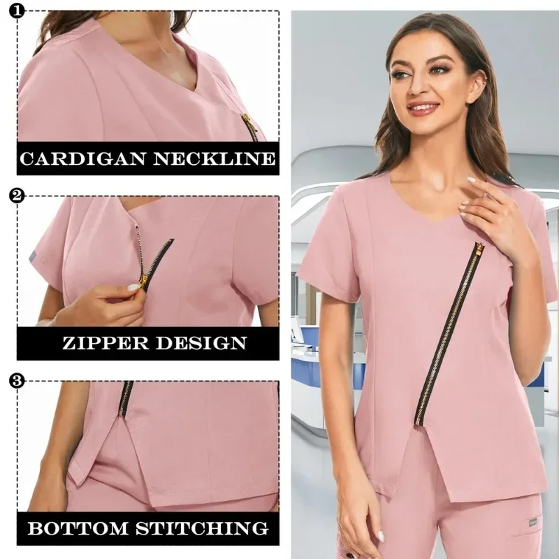 2024 NEW Dentist Uniform Solid Color Beauty Salon Blouse Nursing Uniform Jogger Shirts Spa Uniform Scrubs Tops Medical Clothes