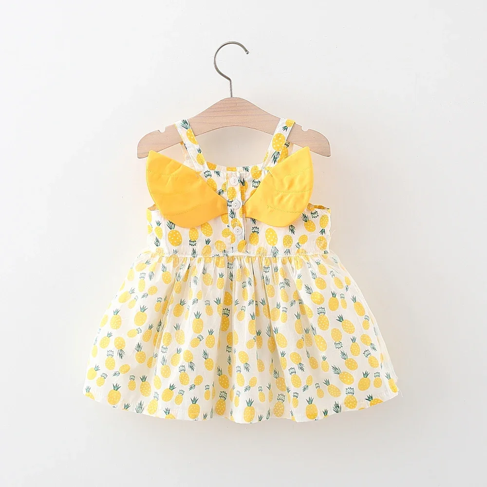 Summer Hard Baby Girls Dress Halter Angel Wings Pineapple Cartoon Print Halter Sweet Princess Dress Birthday Party Team Dress