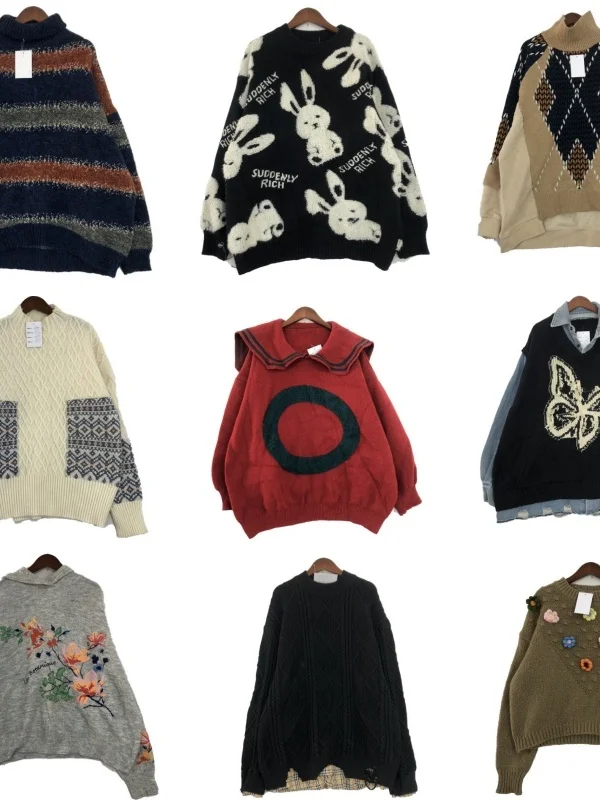 

Vintage Street Sle Woolen Sweater Winter Warmth Cotton Wool Long Sve Crew Ne Cartoon Embroidery ex Faionable