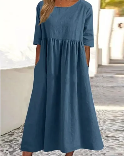Imagen 2 del producto Vestido liso de verano para mujer, informal, bohemio, con cuello en V, manga corta, volantes, suelto, línea A, Mini vestido elegante para fiesta en la playa, Vestidos de calle