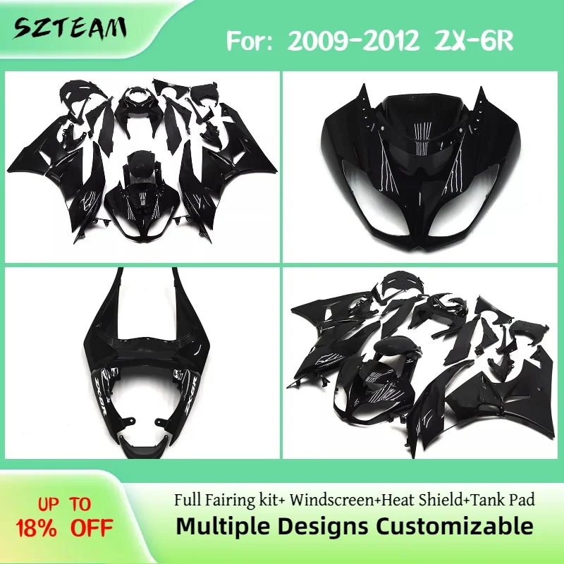 For Kawasaki ZX 6R 636 2009-2012 Panel Motorcycle Fairings 09-12 ZX6R Injection Molded Prime Body Set Fairing Kit Bright Black