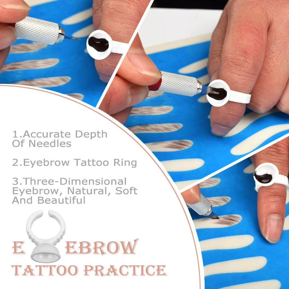 Microblading Pen Kit Round Head Practice Skin Pigment Ring Included for Eyebrow Embroidery Manual Tattoo Eyeliner and Scar