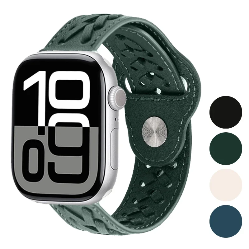

Genuine Leather Braided Strap For Apple watch band 46mm 45mm 41mm 44mm 42mm 40mm Bracelet Wristband For iWatch 10 9 7 6 5 4 Belt