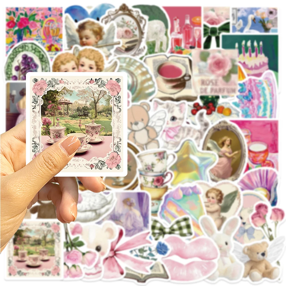 

10/30/56pcs Retro INS Style Cute Pink Girl Stickers DIY Phone Water Bottle Scrapbook Vintage Aesthetic Art Graffiti Decals Pack