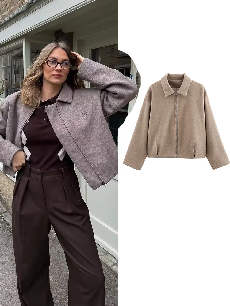 

Women Spring Jackets Coats 2025 Casual Solid Loose Long Sleeve Zipper Female Elegant Street Jacket Outerwear Clothing