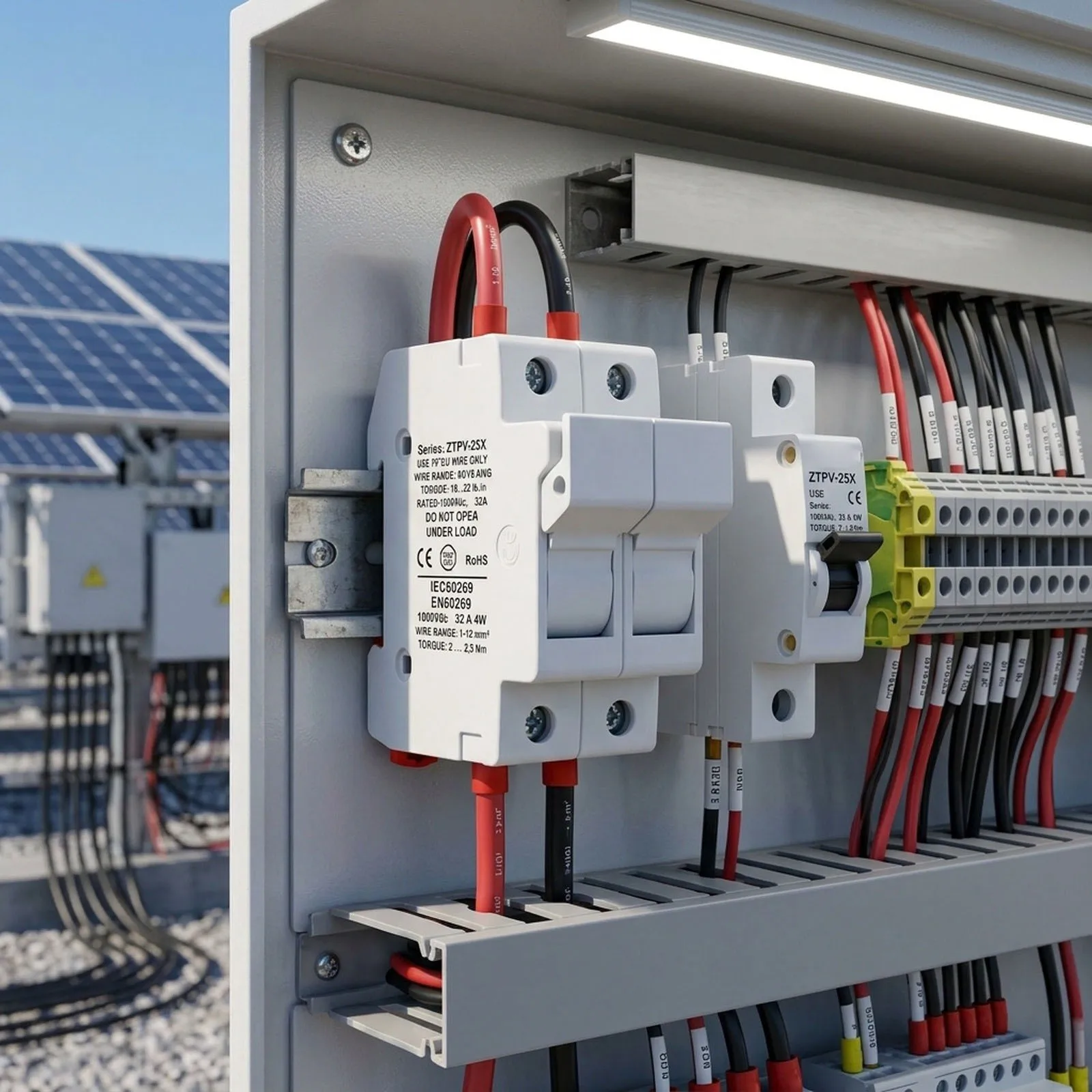 2P DC1000V Fuse Holder for Solar PV Strings Compatible with 10x38mm Fuses 8A 10A 12A IEC 60269-6 EN 60947-3 35mm DIN Rail