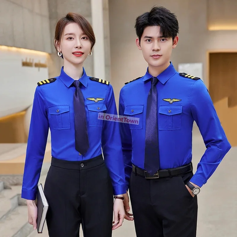 Naval Aviation Pilot Uniform Navy Pilots Flight Attendant Shirt Suit Male Female Air Security Long Sleeve Professional Pants Set