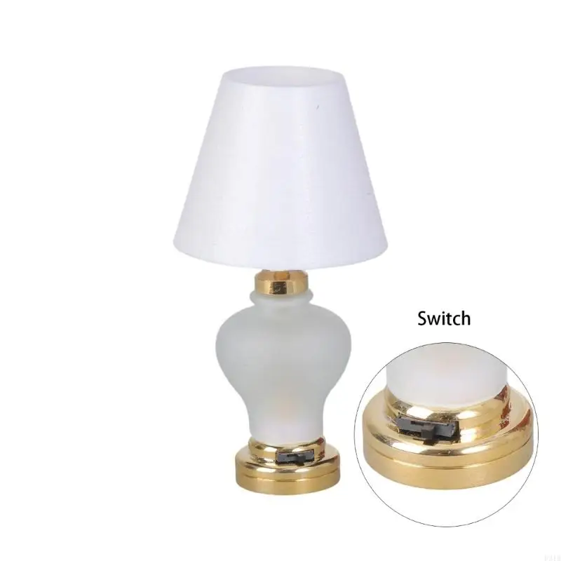Slaapkamer witte tafellamp miniatuur meubels model poppen huizen accessoire realistische verlichting speelgoed speelset 1:12