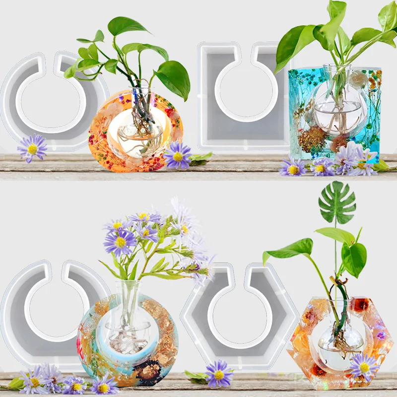 Vase Frame Crystal Epoxy Silicone Mold DIY Plant Hydroponic Flower Vase Desktop Ornament Flower Silicone Mould