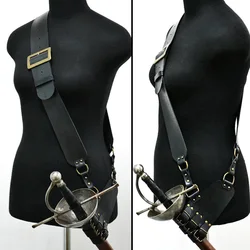 Medieval Shoulder Strap Sword Holder Sheath Scabbard Knight Pirate Costume Adjustable PU Leather Belt Holster Rapier Hanger LARP