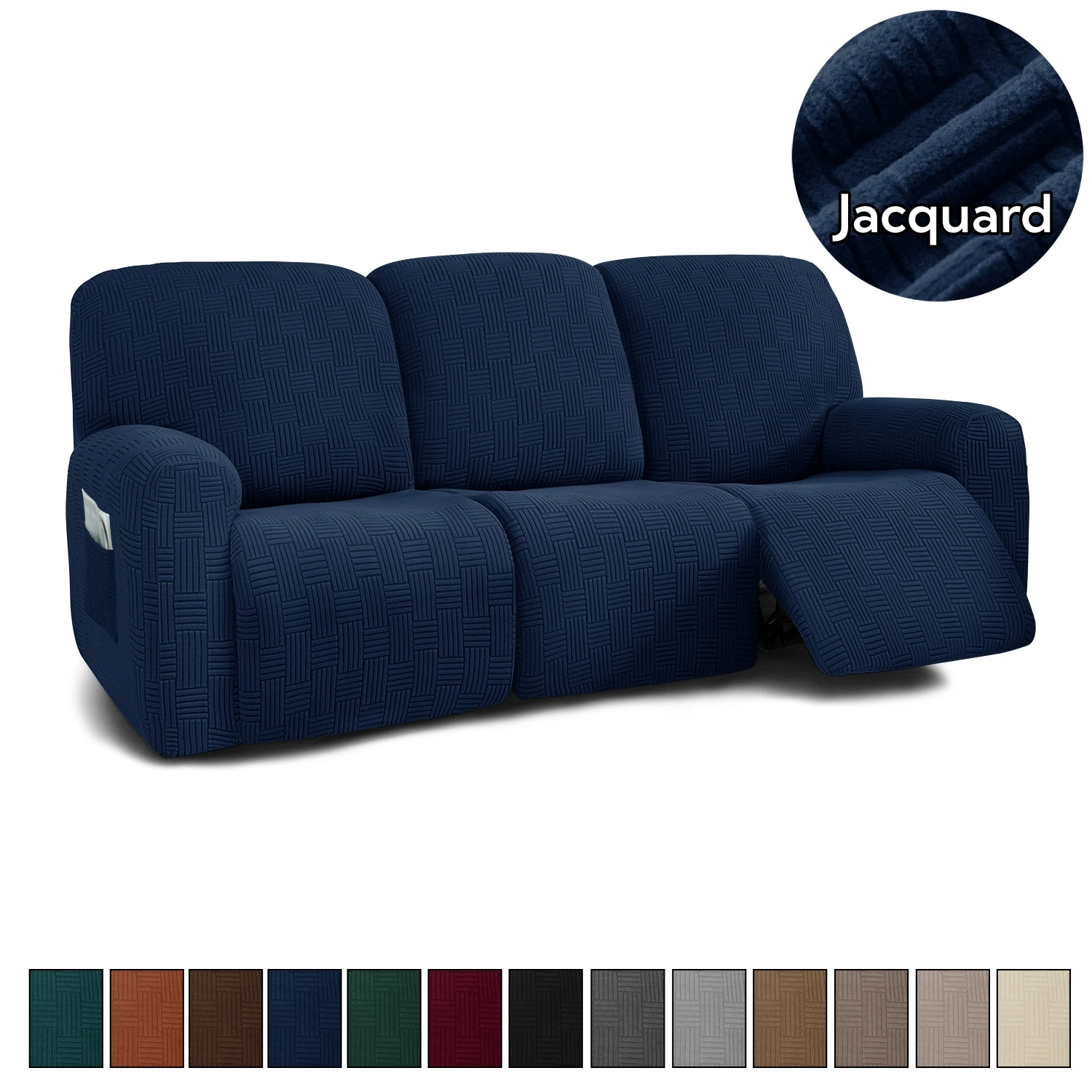 3-Seater Jacquard Recliner Sofa Cover 8-Pieces Stretch Soft Washable Recliner Couch Cover Slipcover