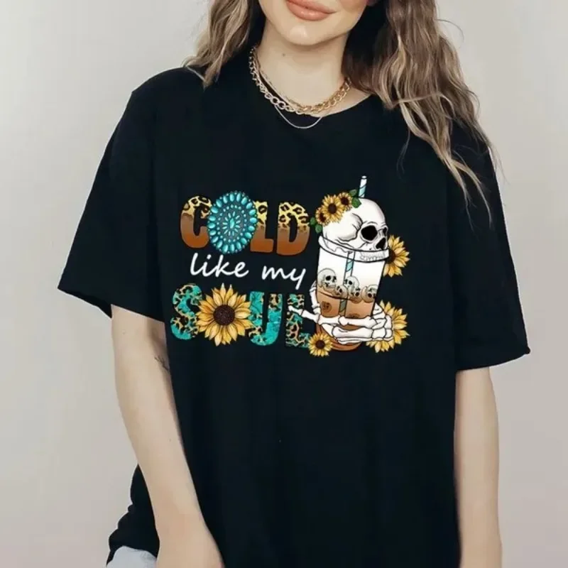 Algodón 100% frío como mi alma. Camiseta de manga corta con cuello redondo, camisetas gráficas, ropa de mujer Harajuku