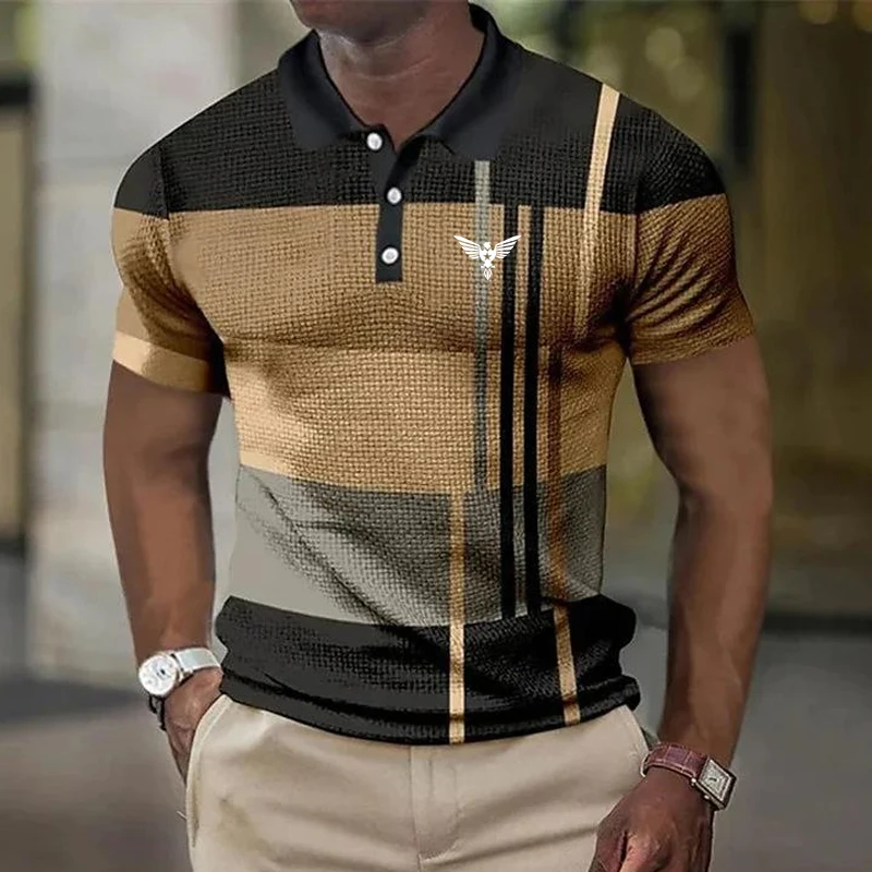 Polo con estampado gráfico para hombre, ropa de calle de manga corta con estampado de botones, ropa deportiva de moda, ropa de calle