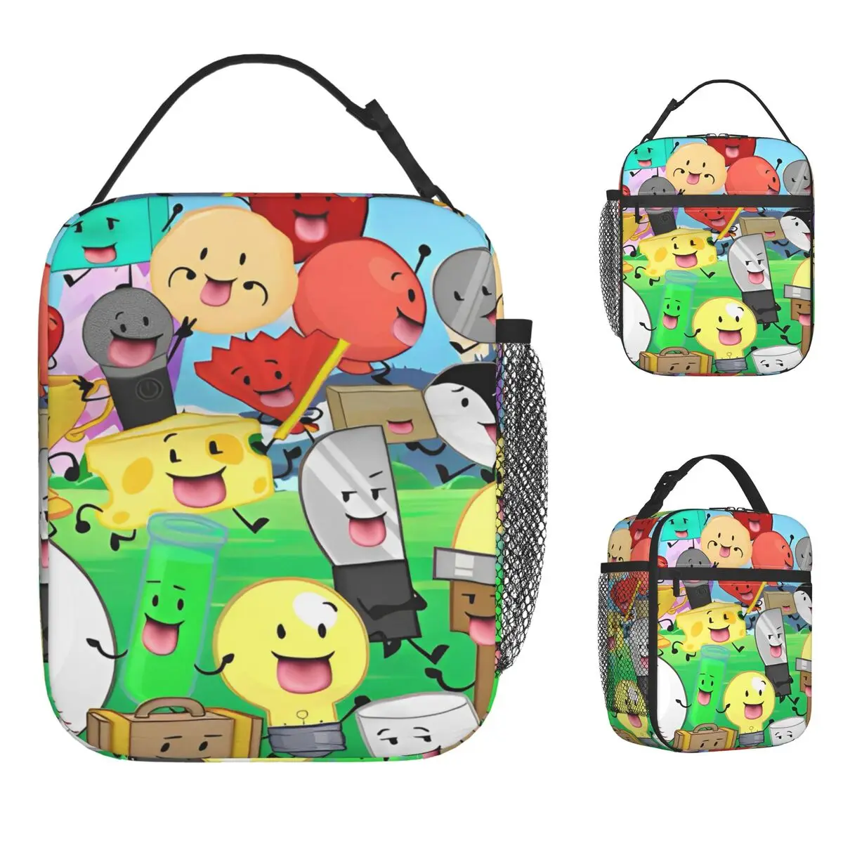 BFDI Inanimate الجنون جميع الشخصيات حقيبة الغداء صندوق غداء مدرسي للنساء Kawaii مخصص الحرارية حمل حقيبة للحفاظ على البرودة مريحة