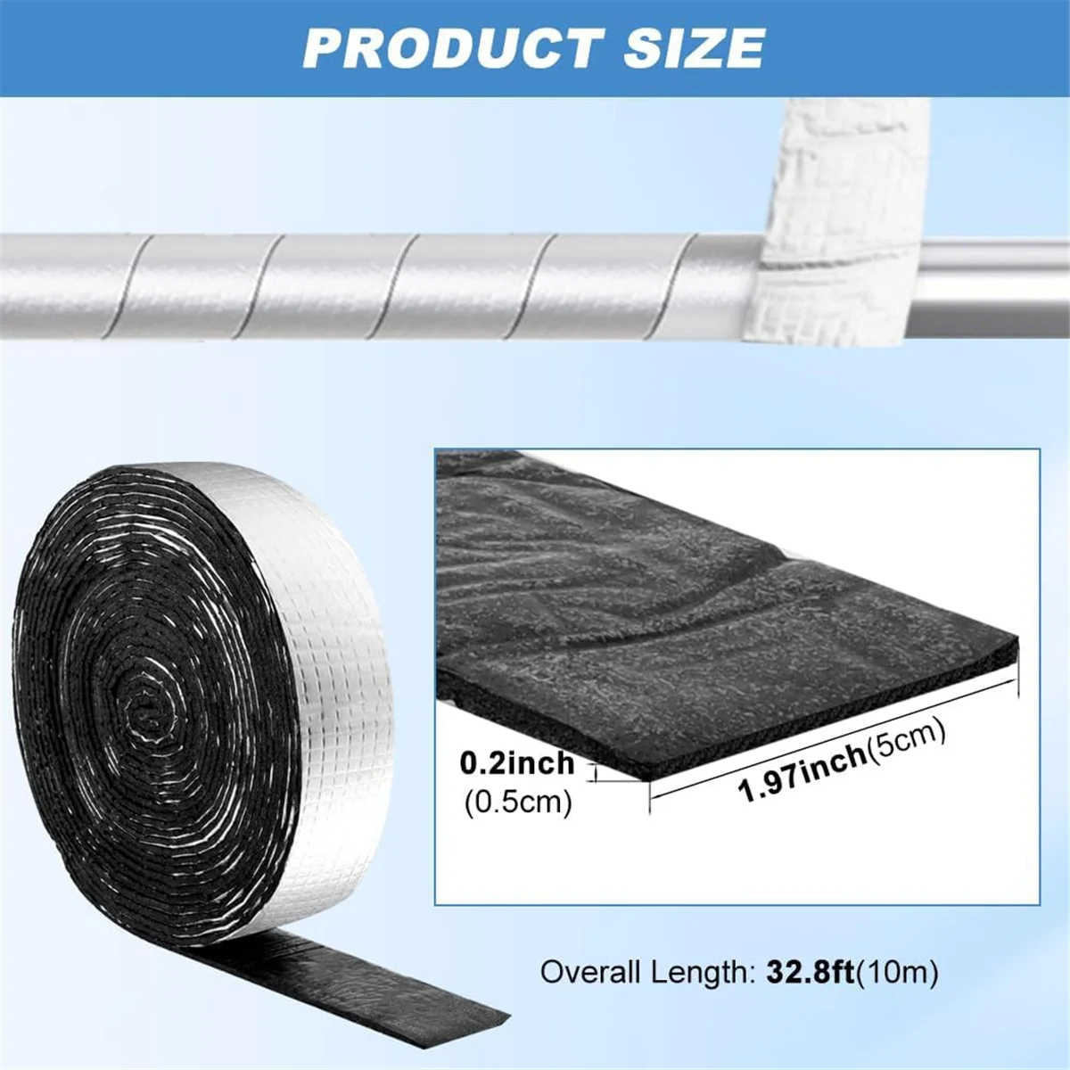 Pipe Insulation Wrap 32.8 FT Foil Outdoor Foam Pipe Wrap Insulation Tape Self Adhesive for Winter Freeze Protection