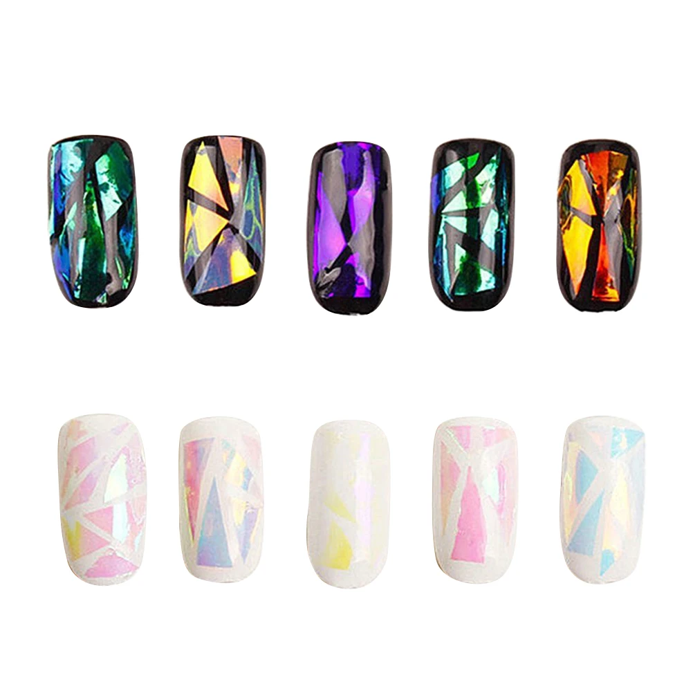 

10Pcs Holographic DIY Nail Art Broken Glass Foil Multi-Colored 45cmx20cm Sheets Unique Designs Endless Combinations Iridescent