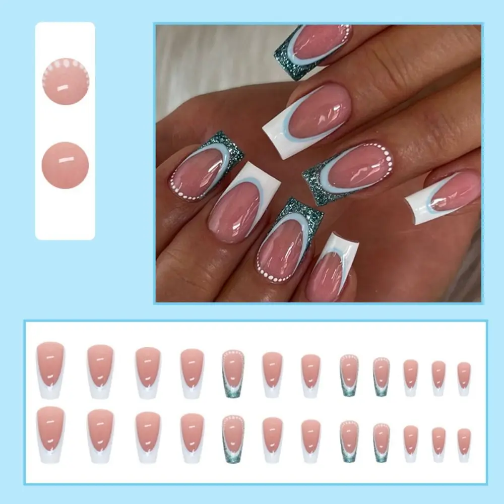 Manicure Press on Nails DIY Full Cover Medium Length French Square Head Fake Nails