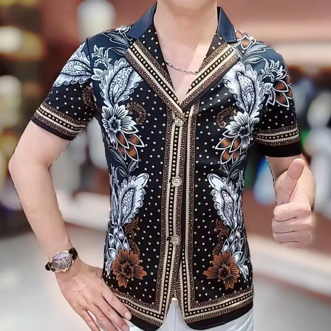 New Summer New Men's National Trend Thin Fashion Korean Style Suit Slim Breathable Top Half Sleeve