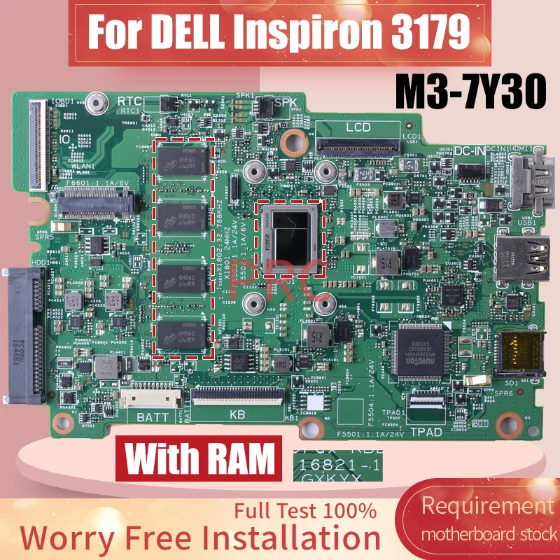 Placa base para portátil DELL Inspiron 16821, M3-7Y30 con RAM, 0K08PT, 3179