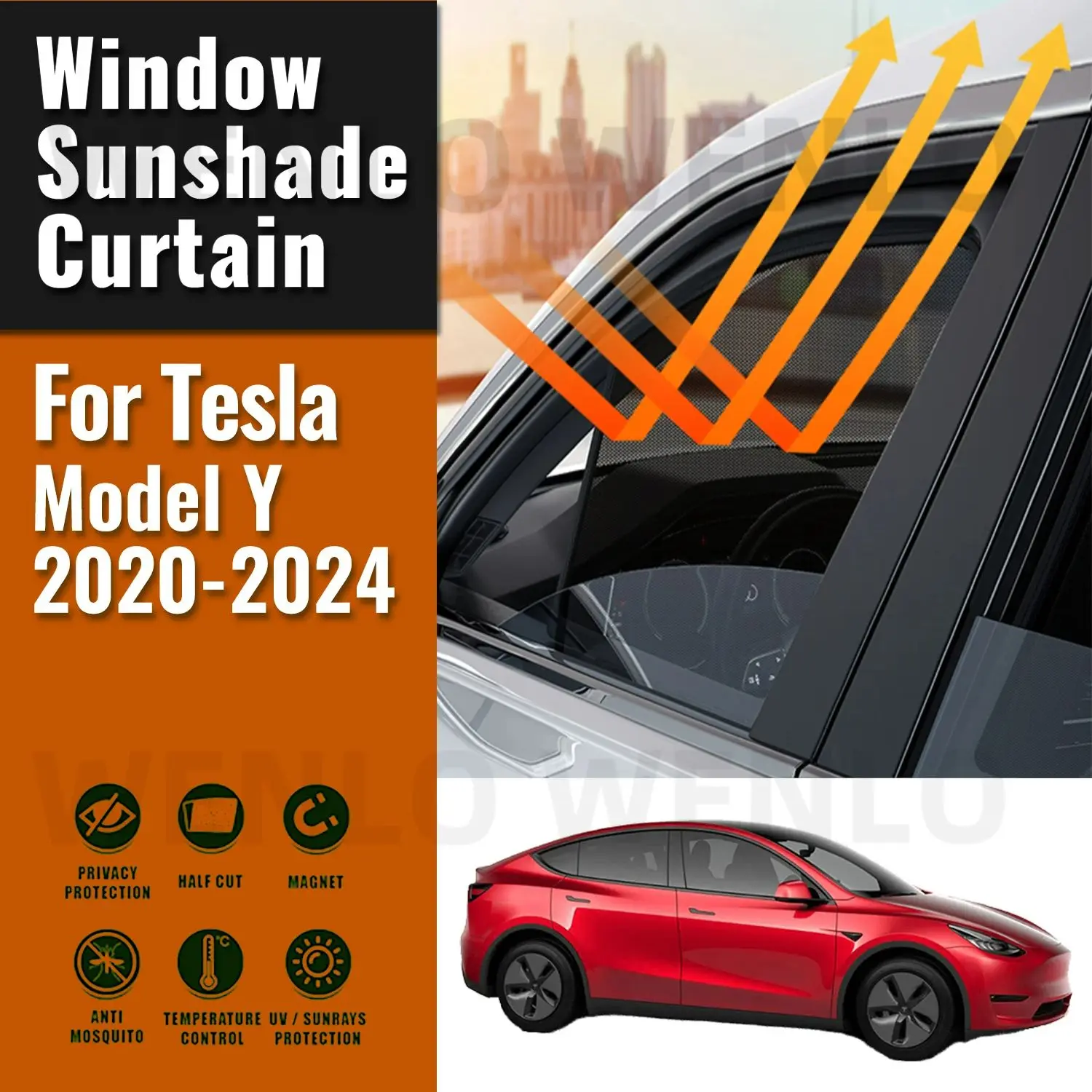 

For Tesla Model Y 2020 2021 2022 2023 2024 Magnetic Car Sunshade Shield Front Windshield Curtain Rear Side Baby Window Sun Shade